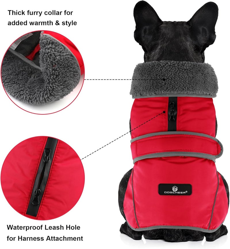 Dogcheer Dog Coat, Waterproof Dog Jacket Reflective Pet Winter Coat with Adjustable Hook & Loop, Christmas Puppy Fleece Jacket Warm Turtleneck Snowsuit for Small Medium Large Dogs - Red, 2XL - Image 3